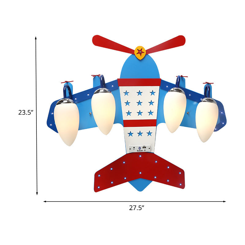 Ivory Glass Plane Flushmount Lighting Kids 3/4 Heads Blue Flush Mount Ceiling Light Fixture for Boys Bedroom Clearhalo 'Ceiling Lights' 'Close To Ceiling Lights' 'Close to ceiling' 'Flush mount' Lighting' 1475348