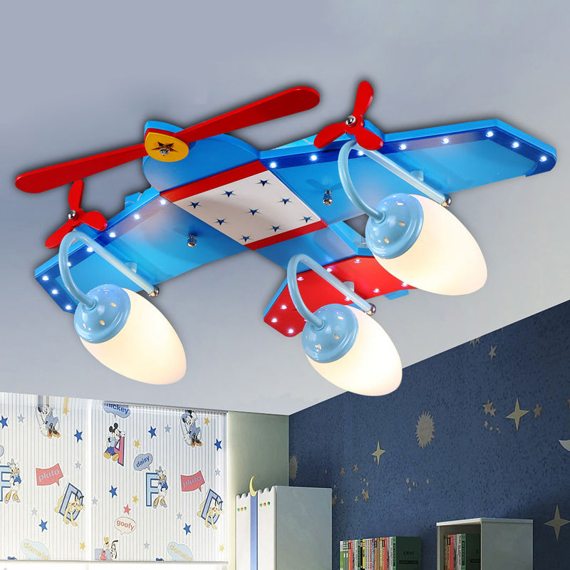 Ivory Glass Plane Flushmount Lighting Kids 3/4 Heads Blue Flush Mount Ceiling Light Fixture for Boys Bedroom Clearhalo 'Ceiling Lights' 'Close To Ceiling Lights' 'Close to ceiling' 'Flush mount' Lighting' 1475349