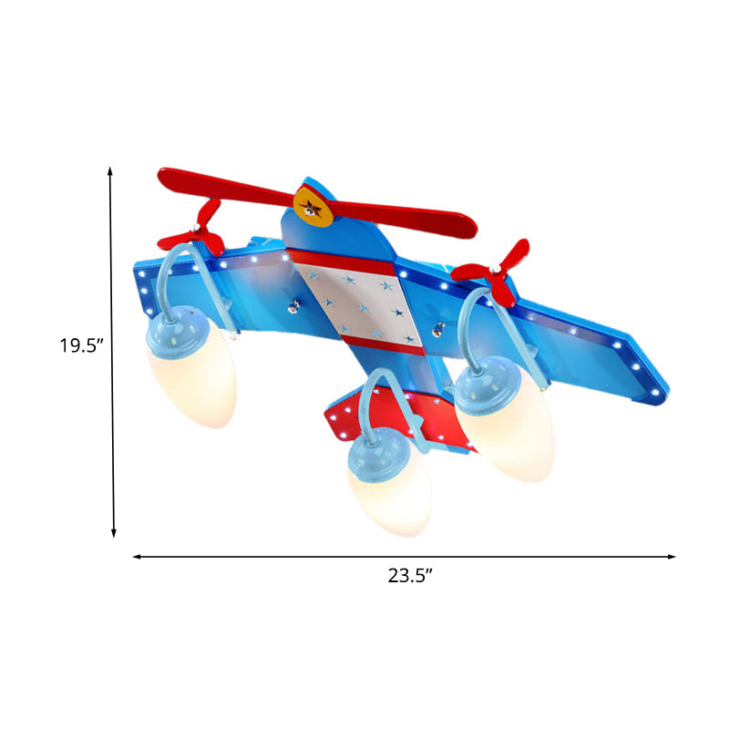 Ivory Glass Plane Flushmount Lighting Kids 3/4 Heads Blue Flush Mount Ceiling Light Fixture for Boys Bedroom Clearhalo 'Ceiling Lights' 'Close To Ceiling Lights' 'Close to ceiling' 'Flush mount' Lighting' 1475353