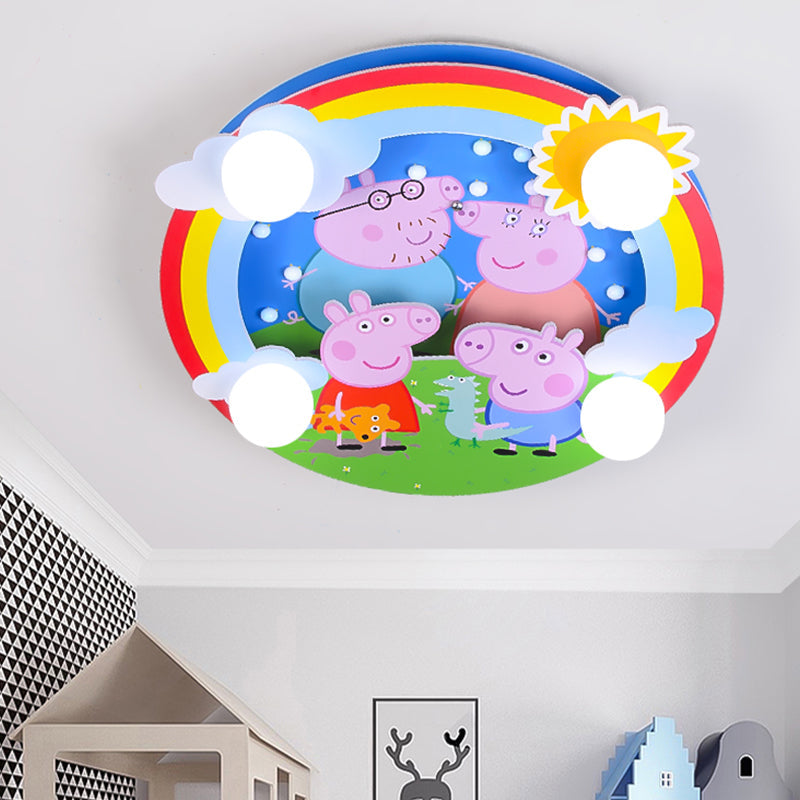 Kids 4-Bulb Flush Mount Spotlight Pink Pig Family Flush Ceiling Light Fixture with Milky Glass Shade Clearhalo 'Ceiling Lights' 'Close To Ceiling Lights' 'Close to ceiling' 'Flush mount' Lighting' 1475361