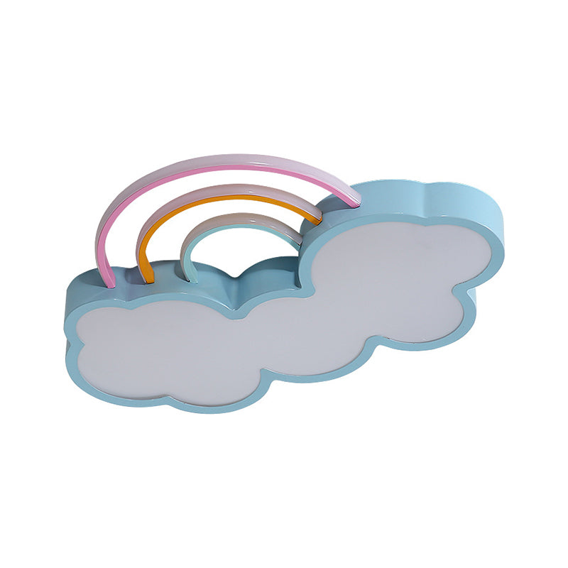 Iron Rainbow and Cloud Flushmount Kids LED White/Blue Flush Mount Ceiling Lighting Fixture for Nursery, 19"/23" Long Clearhalo 'Ceiling Lights' 'Close To Ceiling Lights' 'Close to ceiling' 'Flush mount' Lighting' 1475414