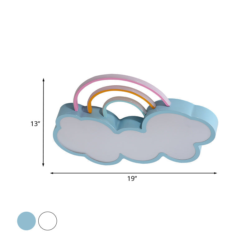 Iron Rainbow and Cloud Flushmount Kids LED White/Blue Flush Mount Ceiling Lighting Fixture for Nursery, 19"/23" Long Clearhalo 'Ceiling Lights' 'Close To Ceiling Lights' 'Close to ceiling' 'Flush mount' Lighting' 1475415