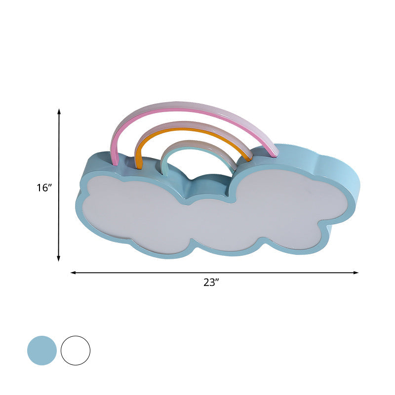Iron Rainbow and Cloud Flushmount Kids LED White/Blue Flush Mount Ceiling Lighting Fixture for Nursery, 19"/23" Long Clearhalo 'Ceiling Lights' 'Close To Ceiling Lights' 'Close to ceiling' 'Flush mount' Lighting' 1475416