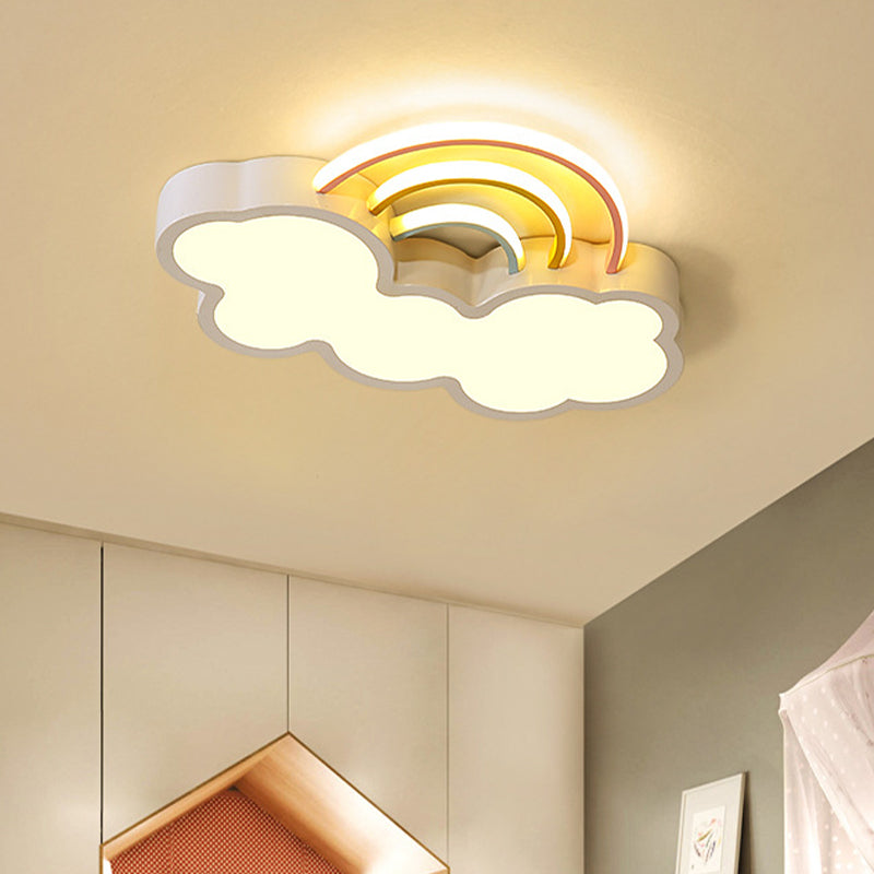 Iron Rainbow and Cloud Flushmount Kids LED White/Blue Flush Mount Ceiling Lighting Fixture for Nursery, 19"/23" Long Clearhalo 'Ceiling Lights' 'Close To Ceiling Lights' 'Close to ceiling' 'Flush mount' Lighting' 1475417