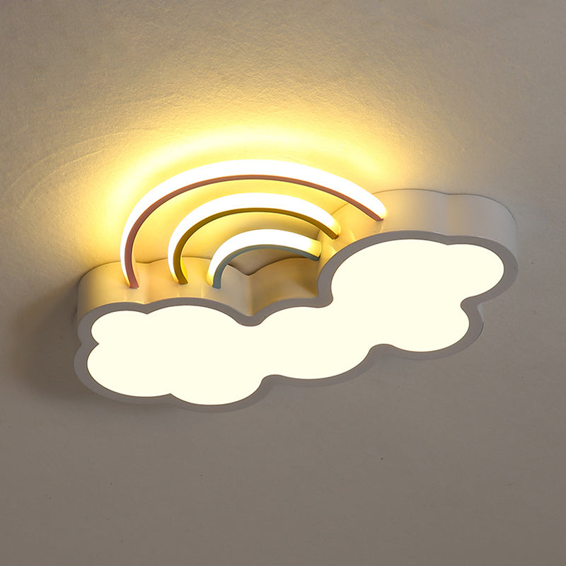 Iron Rainbow and Cloud Flushmount Kids LED White/Blue Flush Mount Ceiling Lighting Fixture for Nursery, 19"/23" Long Clearhalo 'Ceiling Lights' 'Close To Ceiling Lights' 'Close to ceiling' 'Flush mount' Lighting' 1475420