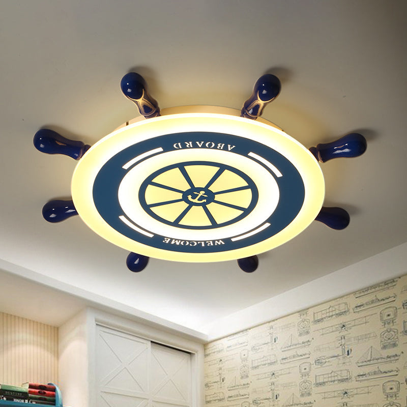 21.5"/25.5" W LED Nursery Flush Ceiling Light Mediterranean Blue Flush Mount with Rudder Acrylic Shade Clearhalo 'Ceiling Lights' 'Close To Ceiling Lights' 'Close to ceiling' 'Flush mount' Lighting' 1475546