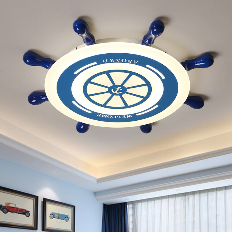 21.5"/25.5" W LED Nursery Flush Ceiling Light Mediterranean Blue Flush Mount with Rudder Acrylic Shade Blue Clearhalo 'Ceiling Lights' 'Close To Ceiling Lights' 'Close to ceiling' 'Flush mount' Lighting' 1475547