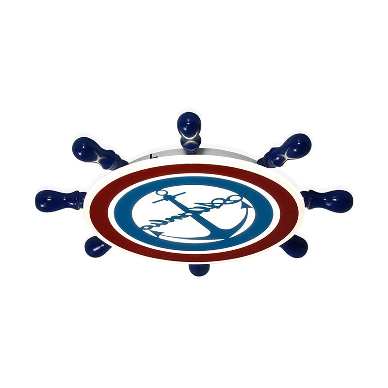 Rudder Boys Bedroom Flush Light Iron 19.5"/23.5" W LED Mediterranean Flushmount in Blue, Warm/White Light Clearhalo 'Ceiling Lights' 'Close To Ceiling Lights' 'Close to ceiling' 'Flush mount' Lighting' 1475554