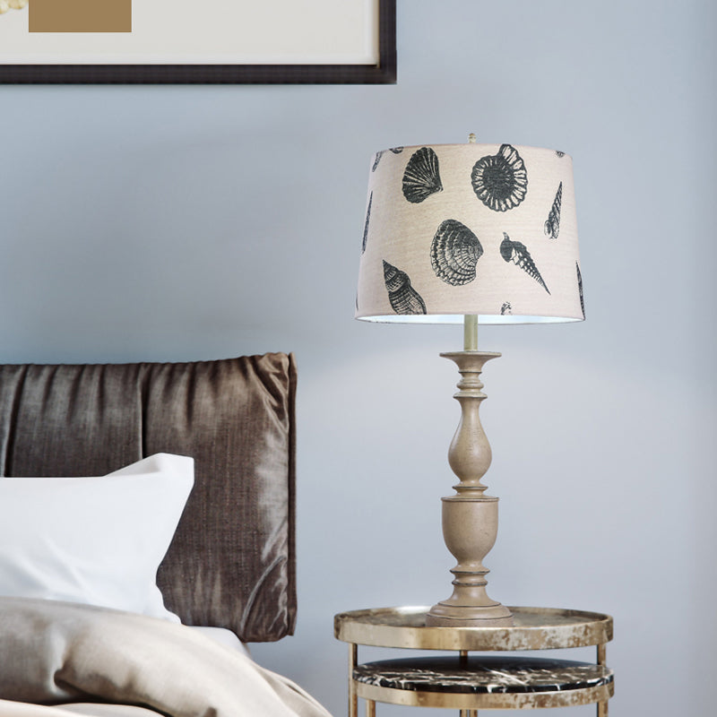 1 Bulb Night Lighting Traditional Bedroom Resin Nightstand Lamp with Conical Fabric Shade in Beige Clearhalo 'Lamps' 'Table Lamps' Lighting' 1475719