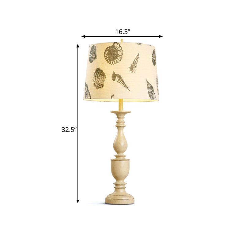 1 Bulb Night Lighting Traditional Bedroom Resin Nightstand Lamp with Conical Fabric Shade in Beige Clearhalo 'Lamps' 'Table Lamps' Lighting' 1475721