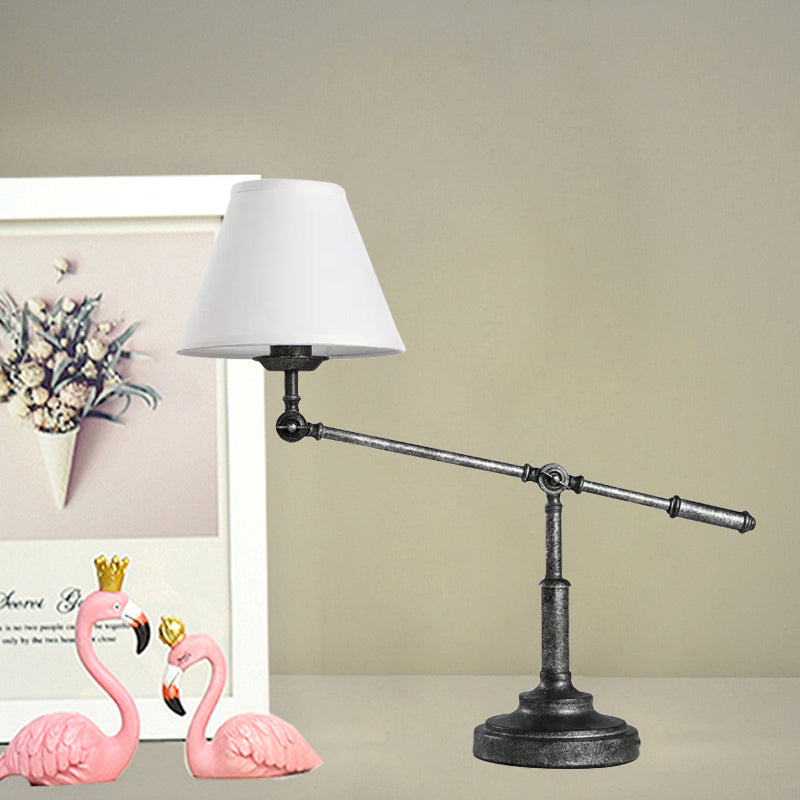 White 1 Light Night Table Lamp Country Fabric Conical Nightstand Light with Water Pipe Design Clearhalo 'Lamps' 'Table Lamps' Lighting' 1475773