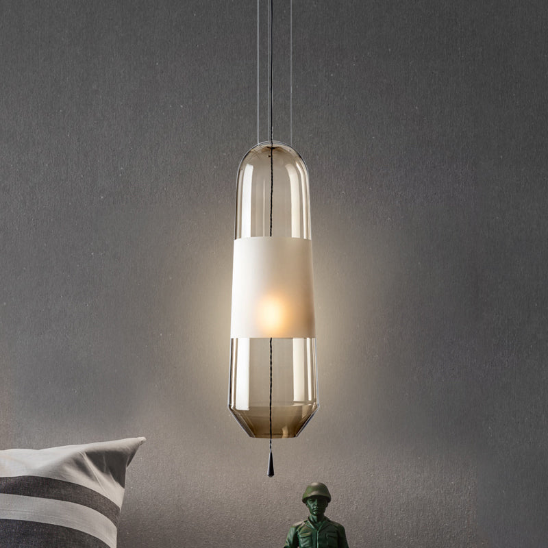 Ellipse Bedside Pendant Lighting Cognac/Smoke/Clear Glass 1-Light Simple Ceiling Suspension Lamp with Pull Chain Clearhalo 'Ceiling Lights' 'Glass shade' 'Glass' 'Modern Pendants' 'Modern' 'Pendant Lights' 'Pendants' Lighting' 1475918