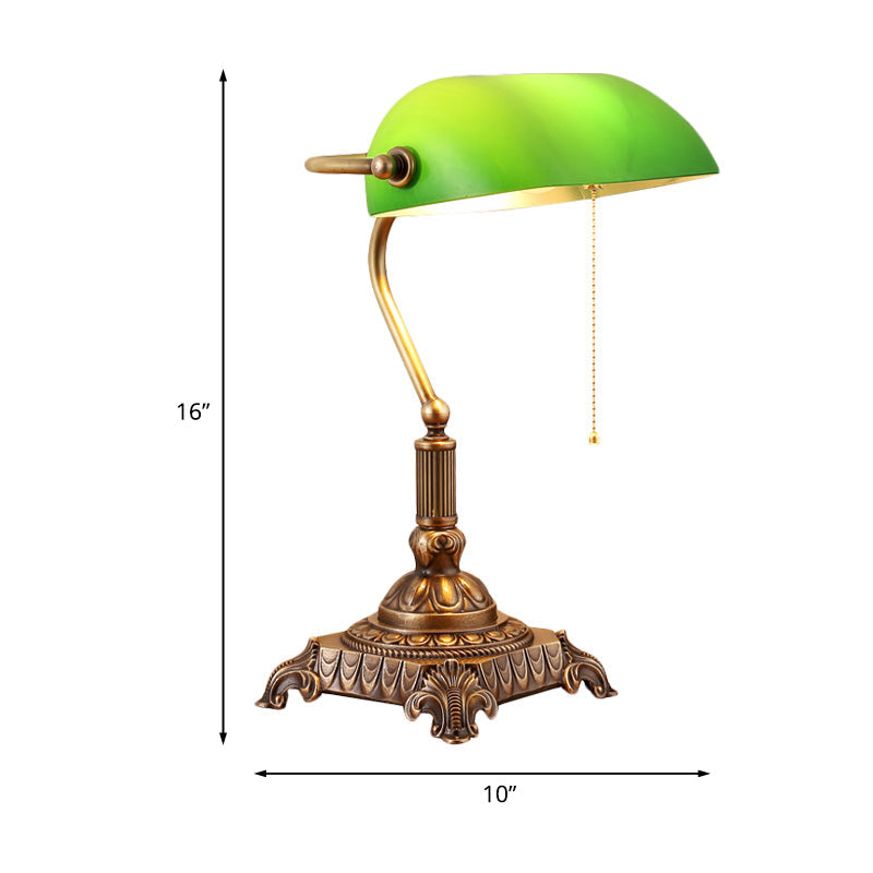 1 Light Rollover Shade Metal Night Light Country Green Glass Nightstand Lamp with Pull Chain for Bedroom Clearhalo 'Lamps' 'Table Lamps' Lighting' 1476300