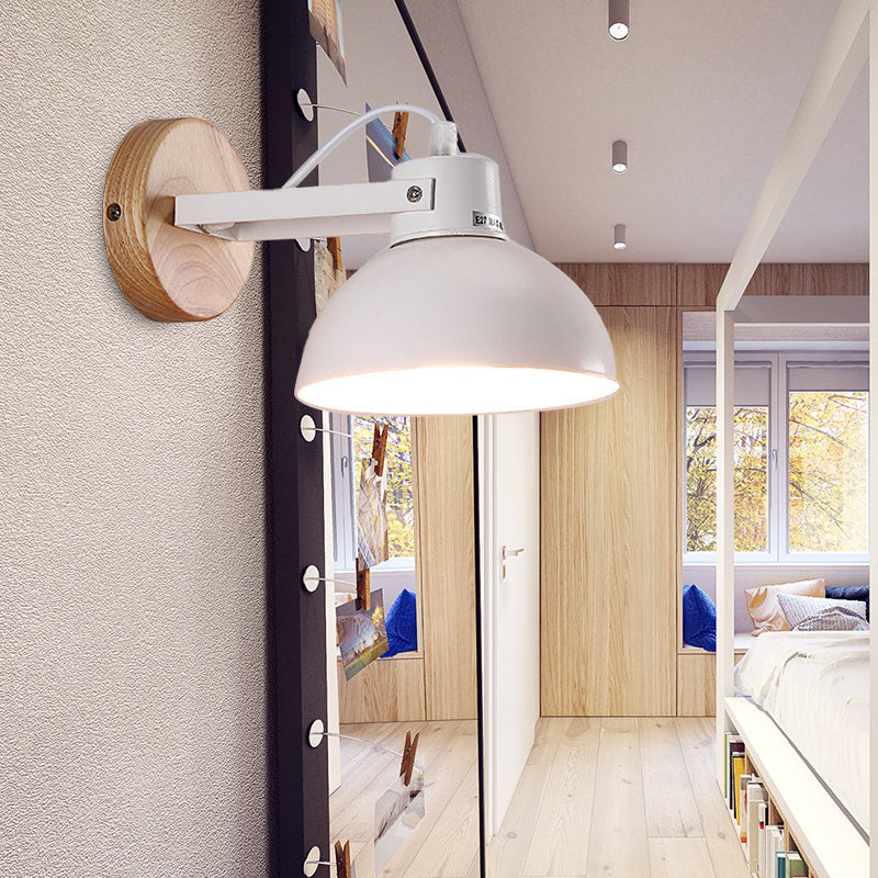 1 Head Wall Fixture Light with Dome Shade Metal Modernist Bedroom Wall Mount Fixture in White White A Clearhalo 'Cast Iron' 'Glass' 'Industrial' 'Modern wall lights' 'Modern' 'Tiffany' 'Traditional wall lights' 'Wall Lamps & Sconces' 'Wall Lights' Lighting' 147735
