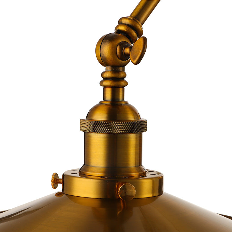 Industrial Style Swing Arm Wall Lamp with Flared Shade 1 Light Metal Wall Mount Light in Brass Clearhalo 'Art deco wall lights' 'Cast Iron' 'Glass' 'Industrial wall lights' 'Industrial' 'Middle century wall lights' 'Modern' 'Rustic wall lights' 'Tiffany' 'Traditional wall lights' 'Wall Lamps & Sconces' 'Wall Lights' Lighting' 147768