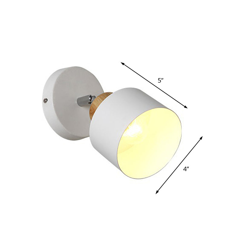 Rotatable Drum Metal Wall Light Fixture Contemporary 1 Light Indoor Wall Sconce in White Clearhalo 'Art deco wall lights' 'Cast Iron' 'Glass' 'Industrial wall lights' 'Industrial' 'Middle century wall lights' 'Modern' 'Rustic wall lights' 'Tiffany' 'Traditional wall lights' 'Wall Lamps & Sconces' 'Wall Lights' Lighting' 147778