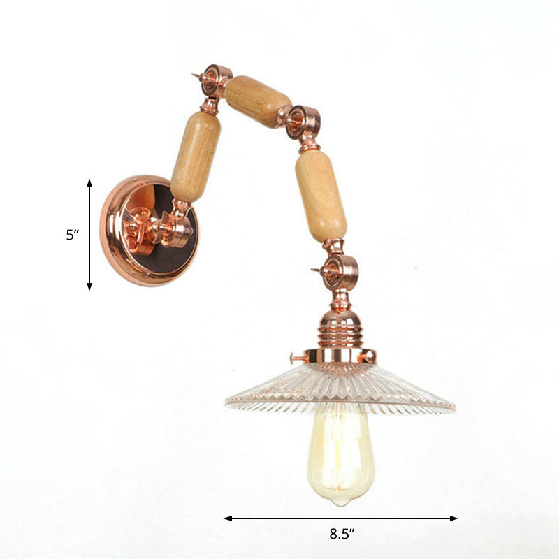 1 Light Scalloped Sconce Light Fixture Industrial Clear Ribbed Glass Wall Lamp for Living Room with Arm Clearhalo 'Cast Iron' 'Glass' 'Industrial wall lights' 'Industrial' 'Middle century wall lights' 'Modern' 'Tiffany' 'Traditional wall lights' 'Wall Lamps & Sconces' 'Wall Lights' Lighting' 147822