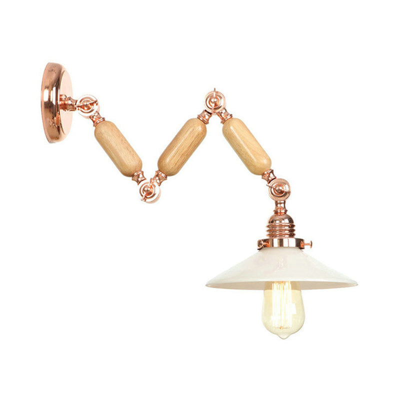 Wood Cone Wall Lighting Industrial Opal Glass 1 Light Dining Room Sconce Light Fixture with Curved Arm Clearhalo 'Cast Iron' 'Glass' 'Industrial wall lights' 'Industrial' 'Middle century wall lights' 'Modern' 'Tiffany' 'Traditional wall lights' 'Wall Lamps & Sconces' 'Wall Lights' Lighting' 147829