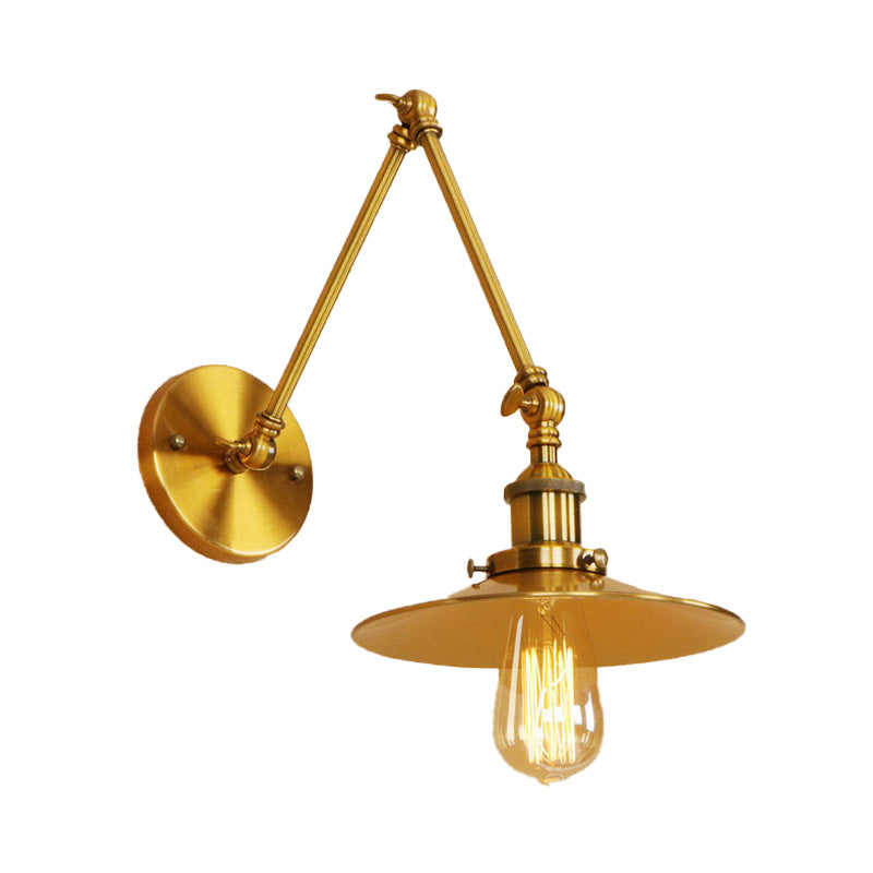 Vintage Stylish Saucer Wall Sconce 1 Light Metallic Wall Mount Light with Swing Arm in Brass/Copper Clearhalo 'Art deco wall lights' 'Cast Iron' 'Glass' 'Industrial wall lights' 'Industrial' 'Middle century wall lights' 'Modern' 'Rustic wall lights' 'Tiffany' 'Traditional wall lights' 'Wall Lamps & Sconces' 'Wall Lights' Lighting' 147841