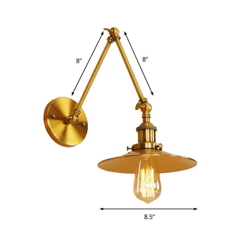 Vintage Stylish Saucer Wall Sconce 1 Light Metallic Wall Mount Light with Swing Arm in Brass/Copper Clearhalo 'Art deco wall lights' 'Cast Iron' 'Glass' 'Industrial wall lights' 'Industrial' 'Middle century wall lights' 'Modern' 'Rustic wall lights' 'Tiffany' 'Traditional wall lights' 'Wall Lamps & Sconces' 'Wall Lights' Lighting' 147843