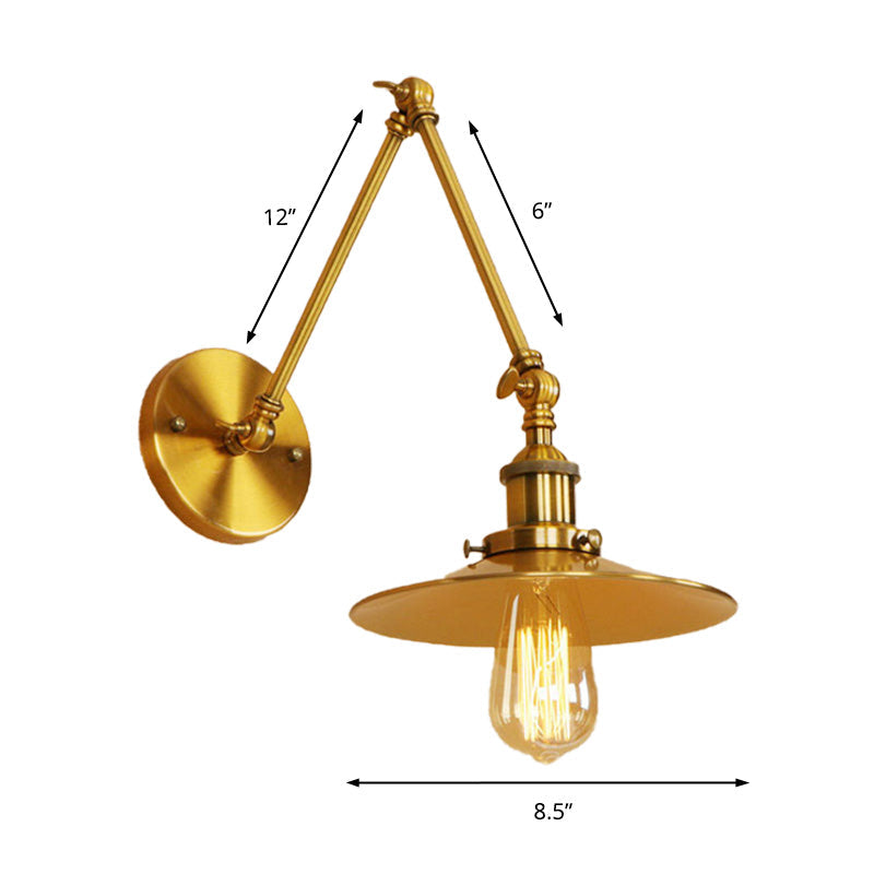 Vintage Stylish Saucer Wall Sconce 1 Light Metallic Wall Mount Light with Swing Arm in Brass/Copper Clearhalo 'Art deco wall lights' 'Cast Iron' 'Glass' 'Industrial wall lights' 'Industrial' 'Middle century wall lights' 'Modern' 'Rustic wall lights' 'Tiffany' 'Traditional wall lights' 'Wall Lamps & Sconces' 'Wall Lights' Lighting' 147844
