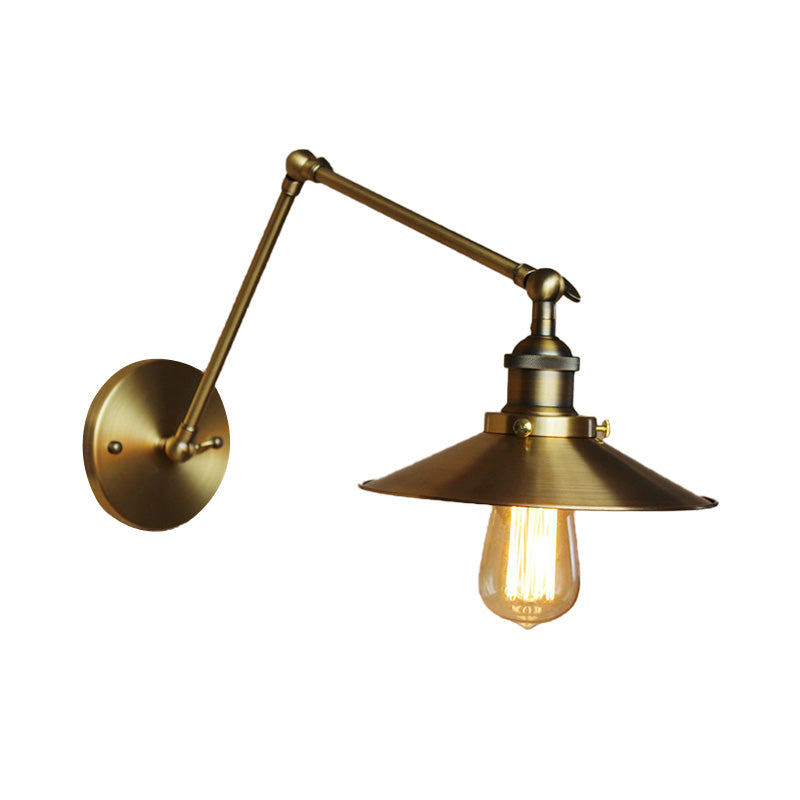 Vintage Stylish Saucer Wall Sconce 1 Light Metallic Wall Mount Light with Swing Arm in Brass/Copper Clearhalo 'Art deco wall lights' 'Cast Iron' 'Glass' 'Industrial wall lights' 'Industrial' 'Middle century wall lights' 'Modern' 'Rustic wall lights' 'Tiffany' 'Traditional wall lights' 'Wall Lamps & Sconces' 'Wall Lights' Lighting' 147848
