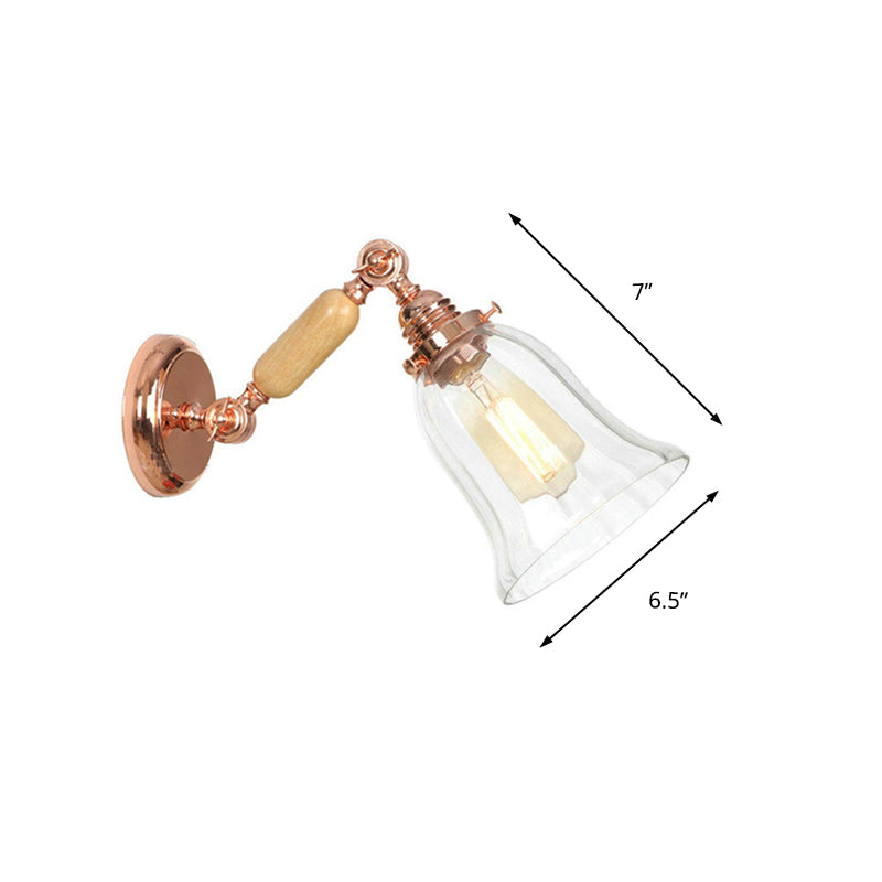 Clear Prismatic Glass Wood Sconce Light Bell 1-Light Vintage Style Wall Lamp Fixture with Extendable Arm Clearhalo 'Cast Iron' 'Glass' 'Industrial wall lights' 'Industrial' 'Middle century wall lights' 'Modern' 'Tiffany' 'Traditional wall lights' 'Wall Lamps & Sconces' 'Wall Lights' Lighting' 147864