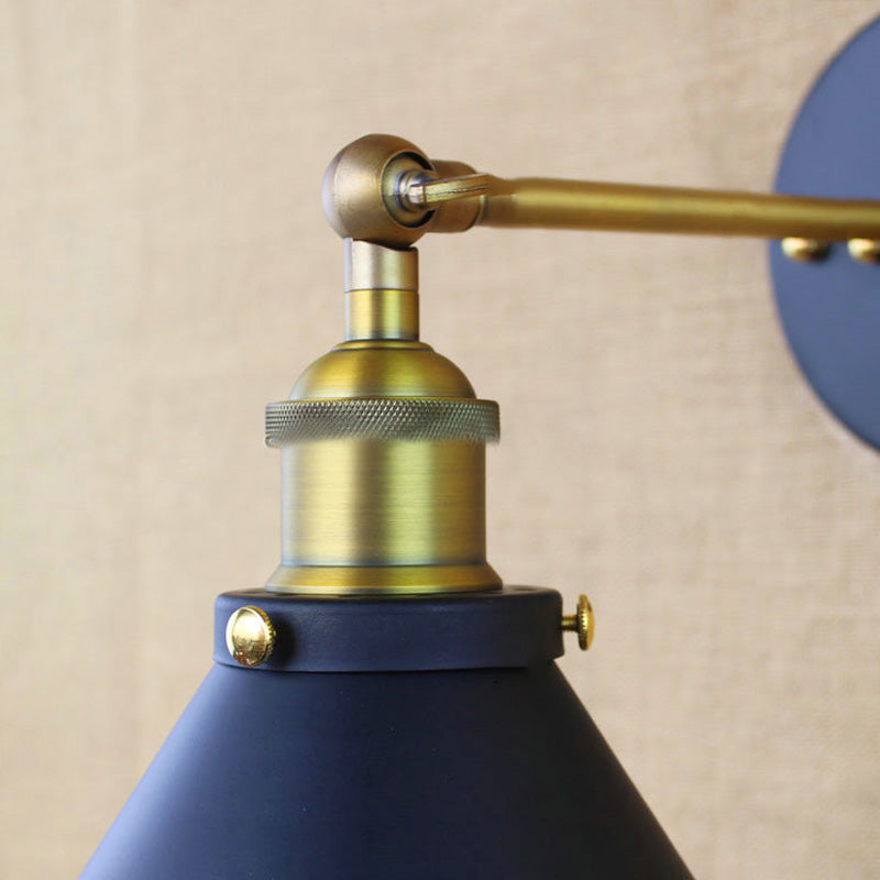 1 Light Conical Wall Mounted Lamp Industrial Style Brass Metal Wall Sconce for Living Room, 7"/10" Width Clearhalo 'Art deco wall lights' 'Cast Iron' 'Glass' 'Industrial wall lights' 'Industrial' 'Middle century wall lights' 'Modern' 'Rustic wall lights' 'Tiffany' 'Traditional wall lights' 'Wall Lamps & Sconces' 'Wall Lights' Lighting' 147947
