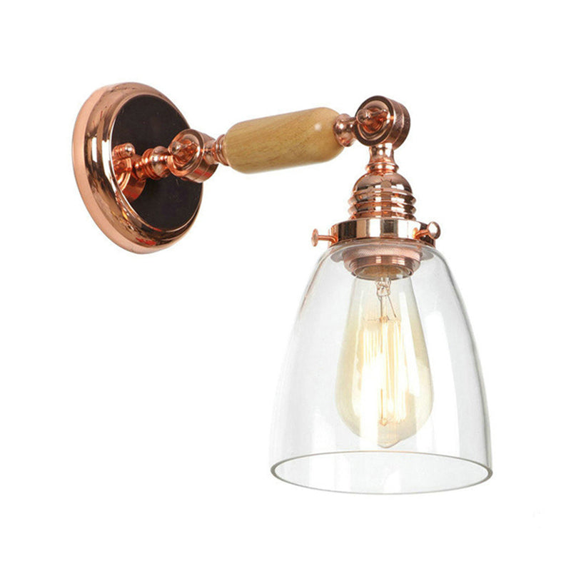 One Bulb Wall Light with Tapered Shade Clear Glass Industrial Living Room Sconce Lighting Fixture Clearhalo 'Cast Iron' 'Glass' 'Industrial wall lights' 'Industrial' 'Middle century wall lights' 'Modern' 'Tiffany' 'Traditional wall lights' 'Wall Lamps & Sconces' 'Wall Lights' Lighting' 148000