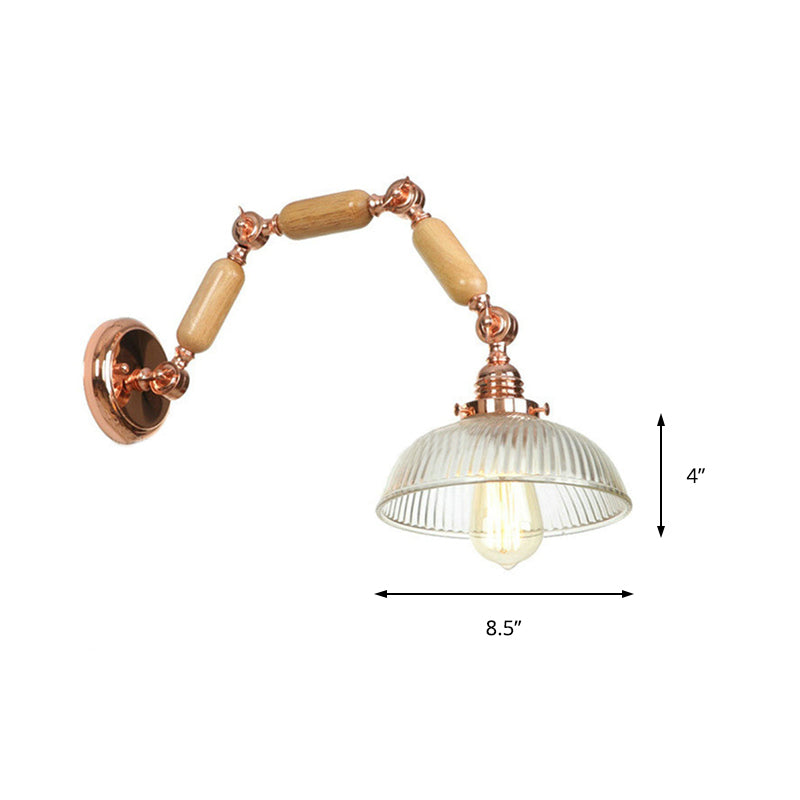 One Bulb Wall Light with Bowl Shade Ribbed Glass Vintage Style Living Room Sconce Lighting Fixture Clearhalo 'Cast Iron' 'Glass' 'Industrial wall lights' 'Industrial' 'Middle century wall lights' 'Modern' 'Tiffany' 'Traditional wall lights' 'Wall Lamps & Sconces' 'Wall Lights' Lighting' 148124