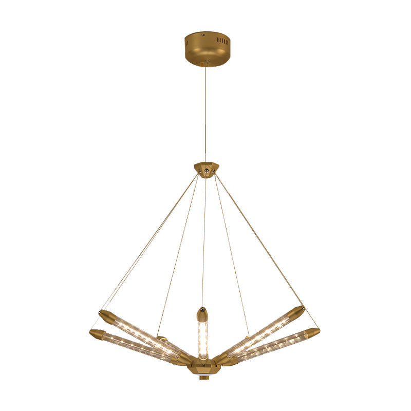 7/11 Lights Chandelier Pendant Light Post Modern Black/Gold Hanging Lighting with Tube Glass Shade Clearhalo 'Ceiling Lights' 'Chandeliers' 'Glass shade' 'Glass' 'Modern Chandeliers' 'Modern' Lighting' 148187