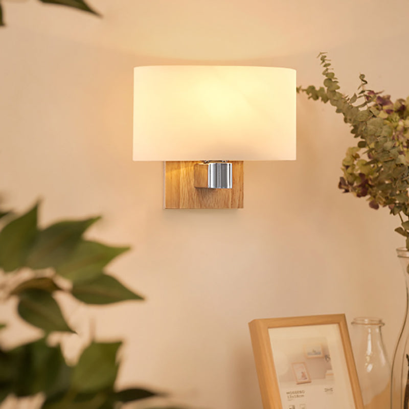 One Bulb Wall Light with Rectangle Shade Opal Glass Nordic Living Room Sconce Lighting Fixture with Wood White Clearhalo 'Cast Iron' 'Glass' 'Industrial' 'Modern wall lights' 'Modern' 'Tiffany' 'Traditional wall lights' 'Wall Lamps & Sconces' 'Wall Lights' Lighting' 148216