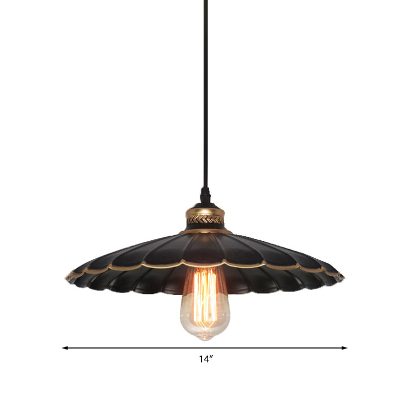 1 Light Scalloped Hanging Light Vintage Industrial Black Metal Pendant Ceiling Light for Restaurant, 10"/14" W Clearhalo 'Art Deco Pendants' 'Black' 'Cast Iron' 'Ceiling Lights' 'Ceramic' 'Crystal' 'Industrial Pendants' 'Industrial' 'Metal' 'Middle Century Pendants' 'Pendant Lights' 'Pendants' 'Rustic Pendants' 'Tiffany' Lighting' 148427