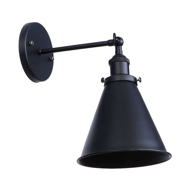 Black/Rust 1 Head Wall Lamp Farmhouse Style Wrought Iron Conical Adjustable Sconce Light Fixture for Outdoor Clearhalo 'Art deco wall lights' 'Cast Iron' 'Glass' 'Industrial wall lights' 'Industrial' 'Middle century wall lights' 'Modern' 'Rustic wall lights' 'Tiffany' 'Traditional wall lights' 'Wall Lamps & Sconces' 'Wall Lights' Lighting' 148607
