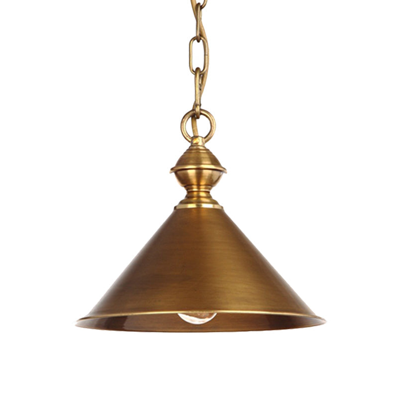 Metallic Brass/Gold Finish Pendant Lighting Conical Shade 7"/8.5" Dia 1 Light Vintage Suspension Light Clearhalo 'Art Deco Pendants' 'Cast Iron' 'Ceiling Lights' 'Ceramic' 'Crystal' 'Industrial Pendants' 'Industrial' 'Metal' 'Middle Century Pendants' 'Pendant Lights' 'Pendants' 'Tiffany' Lighting' 148611
