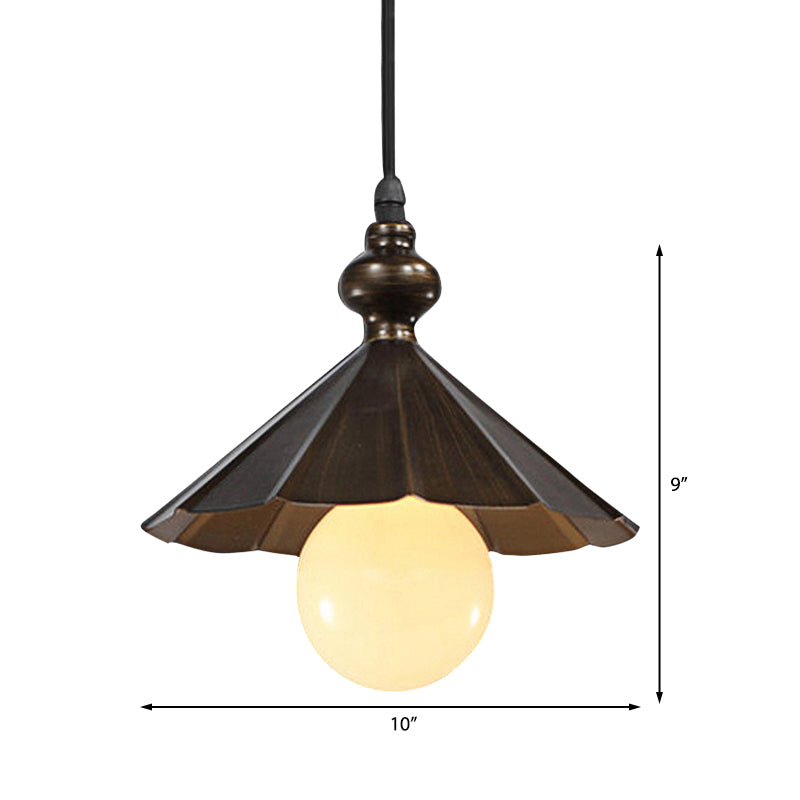 Scalloped Shade Restaurant Hanging Ceiling Light Industrial Metallic 1 Head Brown/Rust Pendant Lighting Clearhalo 'Art Deco Pendants' 'Cast Iron' 'Ceiling Lights' 'Ceramic' 'Crystal' 'Industrial Pendants' 'Industrial' 'Metal' 'Middle Century Pendants' 'Pendant Lights' 'Pendants' 'Tiffany' Lighting' 148719