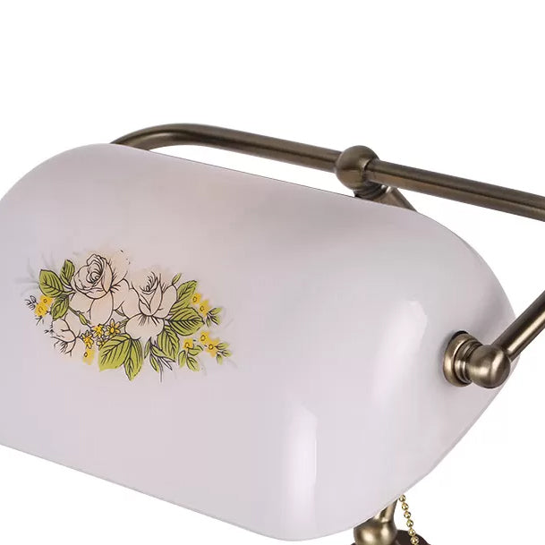 Traditional Style Rollover Shade Banker Lamp 1 Light Green/Red/White Glass Banker Desk Lamp with Pull Chain for Bedroom Clearhalo 'Desk Lamps' 'Lamps' Lighting' 14873