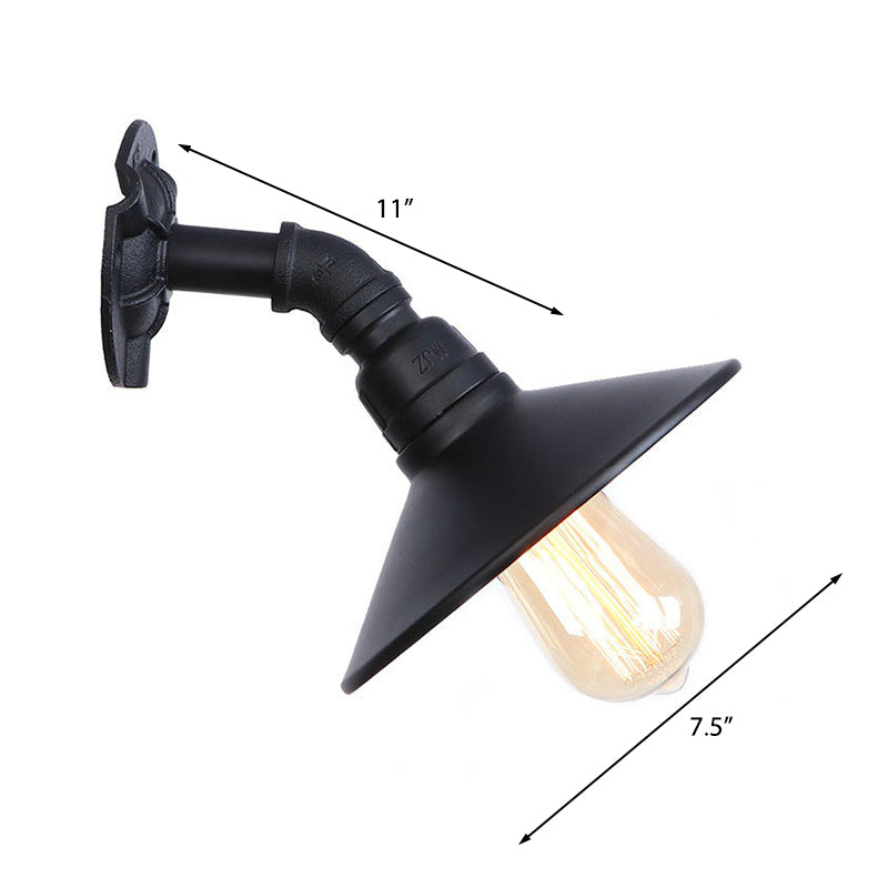 Curved Pipe Metal Wall Mount Light Industrial Style 1 Head Hallway Wall Lamp Sconce with Conic Shade in Black Clearhalo 'Art deco wall lights' 'Cast Iron' 'Glass' 'Industrial wall lights' 'Industrial' 'Middle century wall lights' 'Modern' 'Rustic wall lights' 'Tiffany' 'Traditional wall lights' 'Wall Lamps & Sconces' 'Wall Lights' Lighting' 148744