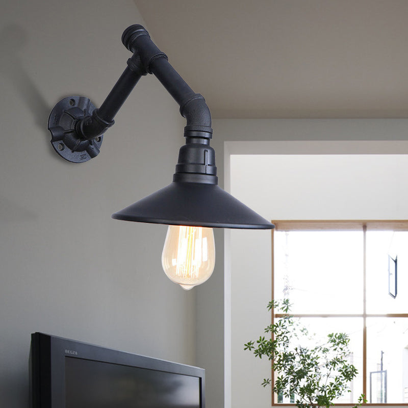 Vintage Stylish Conical Wall Sconce Light with Pipe Design 1 Head Metal Wall Light in Black for Bedroom Clearhalo 'Art deco wall lights' 'Cast Iron' 'Glass' 'Industrial wall lights' 'Industrial' 'Middle century wall lights' 'Modern' 'Rustic wall lights' 'Tiffany' 'Traditional wall lights' 'Wall Lamps & Sconces' 'Wall Lights' Lighting' 148788
