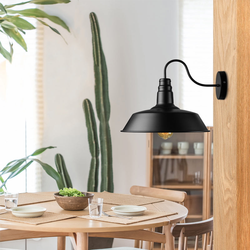 1 Bulb Metal Wall Lamp Industrial Style Black/White Barn Shade Porch Wall Mount Light, 10"/14" Diameter Black Clearhalo 'Art deco wall lights' 'Cast Iron' 'Glass' 'Industrial wall lights' 'Industrial' 'Middle century wall lights' 'Modern' 'Rustic wall lights' 'Tiffany' 'Traditional wall lights' 'Wall Lamps & Sconces' 'Wall Lights' Lighting' 148812