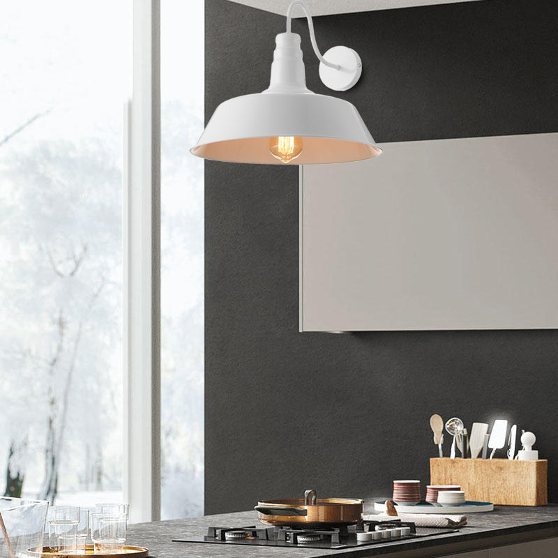 1 Bulb Metal Wall Lamp Industrial Style Black/White Barn Shade Porch Wall Mount Light, 10"/14" Diameter White Clearhalo 'Art deco wall lights' 'Cast Iron' 'Glass' 'Industrial wall lights' 'Industrial' 'Middle century wall lights' 'Modern' 'Rustic wall lights' 'Tiffany' 'Traditional wall lights' 'Wall Lamps & Sconces' 'Wall Lights' Lighting' 148818