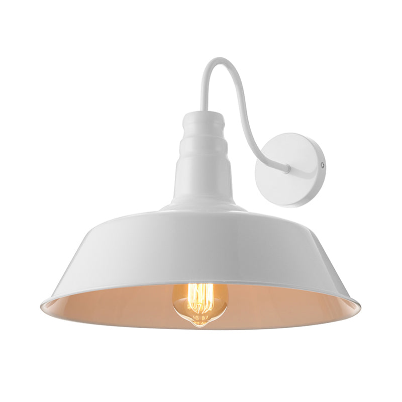 1 Bulb Metal Wall Lamp Industrial Style Black/White Barn Shade Porch Wall Mount Light, 10"/14" Diameter Clearhalo 'Art deco wall lights' 'Cast Iron' 'Glass' 'Industrial wall lights' 'Industrial' 'Middle century wall lights' 'Modern' 'Rustic wall lights' 'Tiffany' 'Traditional wall lights' 'Wall Lamps & Sconces' 'Wall Lights' Lighting' 148820