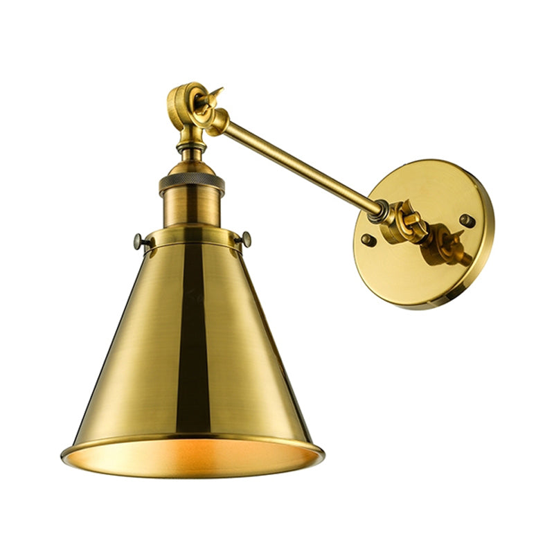 Conical Living Room Wall Lighting Industrial Style Metallic 1 Head Brass/Bronze Wall Mount Light Clearhalo 'Art deco wall lights' 'Cast Iron' 'Glass' 'Industrial wall lights' 'Industrial' 'Middle century wall lights' 'Modern' 'Rustic wall lights' 'Tiffany' 'Traditional wall lights' 'Wall Lamps & Sconces' 'Wall Lights' Lighting' 148956