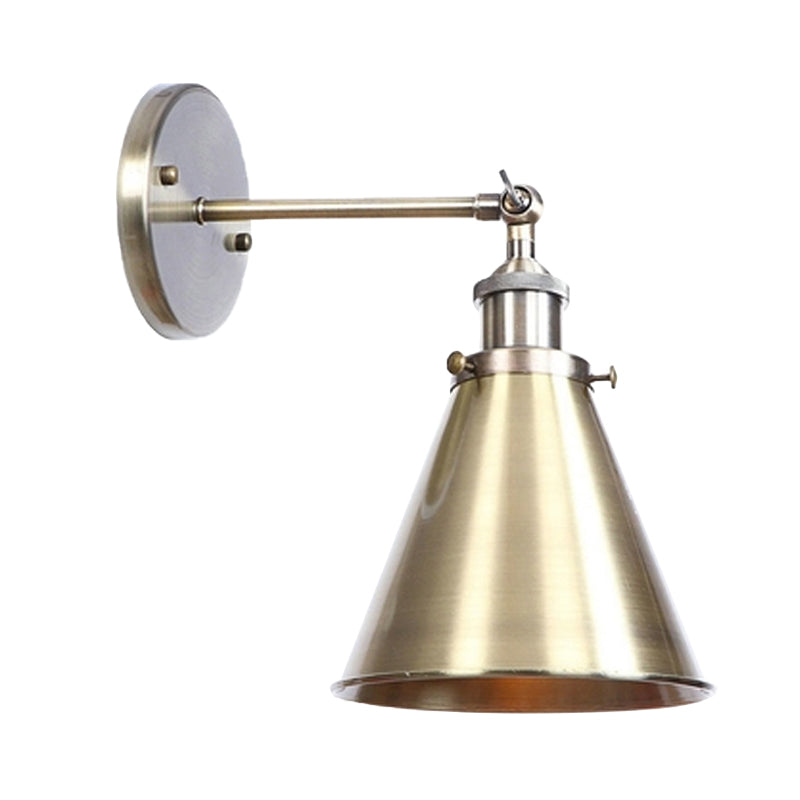 Conical Living Room Wall Lighting Industrial Style Metallic 1 Head Brass/Bronze Wall Mount Light Clearhalo 'Art deco wall lights' 'Cast Iron' 'Glass' 'Industrial wall lights' 'Industrial' 'Middle century wall lights' 'Modern' 'Rustic wall lights' 'Tiffany' 'Traditional wall lights' 'Wall Lamps & Sconces' 'Wall Lights' Lighting' 148960