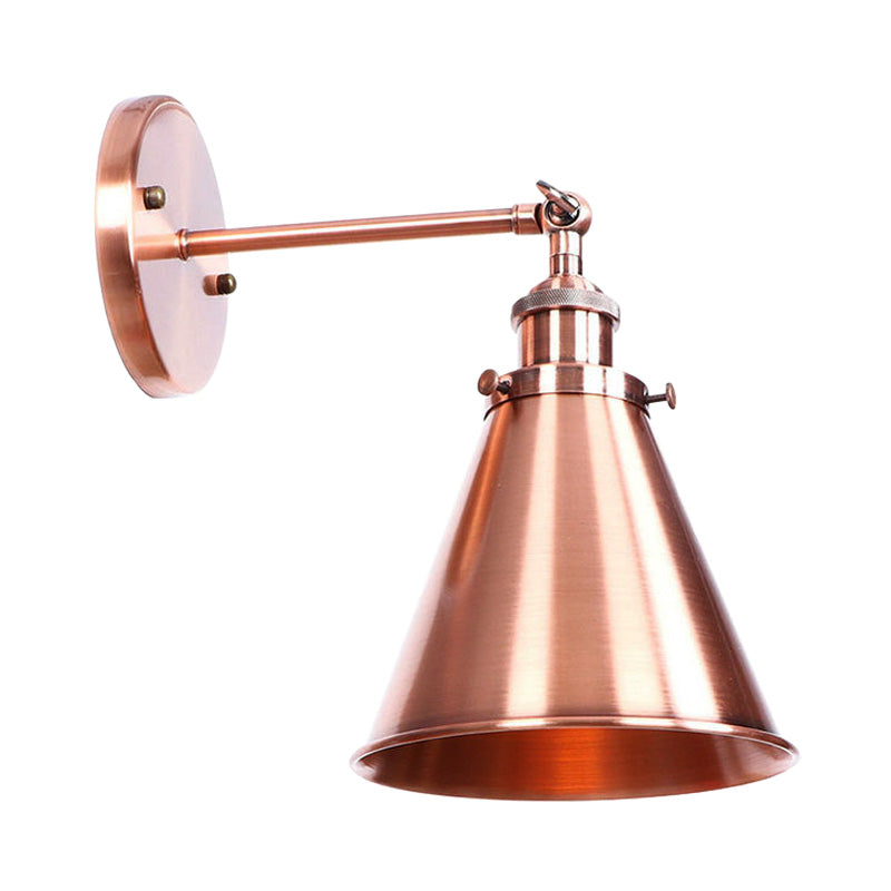 Conical Living Room Wall Lighting Industrial Style Metallic 1 Head Brass/Bronze Wall Mount Light Clearhalo 'Art deco wall lights' 'Cast Iron' 'Glass' 'Industrial wall lights' 'Industrial' 'Middle century wall lights' 'Modern' 'Rustic wall lights' 'Tiffany' 'Traditional wall lights' 'Wall Lamps & Sconces' 'Wall Lights' Lighting' 148963