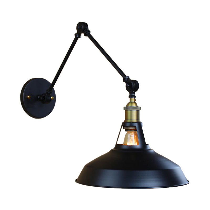 Black/Rust Barn Shade Wall Sconce Industrial Metallic 1 Light Study Room Wall Mount Light with Swing Arm Clearhalo 'Art deco wall lights' 'Cast Iron' 'Glass' 'Industrial wall lights' 'Industrial' 'Middle century wall lights' 'Modern' 'Rustic wall lights' 'Tiffany' 'Traditional wall lights' 'Wall Lamps & Sconces' 'Wall Lights' Lighting' 149055