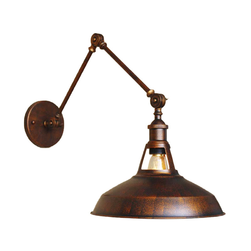 Black/Rust Barn Shade Wall Sconce Industrial Metallic 1 Light Study Room Wall Mount Light with Swing Arm Clearhalo 'Art deco wall lights' 'Cast Iron' 'Glass' 'Industrial wall lights' 'Industrial' 'Middle century wall lights' 'Modern' 'Rustic wall lights' 'Tiffany' 'Traditional wall lights' 'Wall Lamps & Sconces' 'Wall Lights' Lighting' 149060
