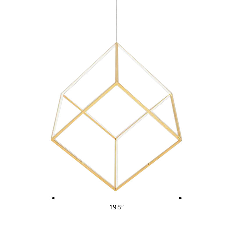 Gold Cubic Shade Hanging Chandelier Light Modern Style 12"/16" W LED Metal Pendant Lamp for Bedroom Clearhalo 'Ceiling Lights' 'Chandeliers' 'Modern Chandeliers' 'Modern' Lighting' 149191