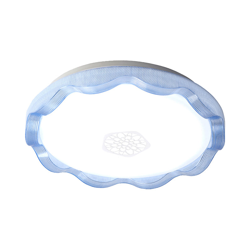 Metal Scalloped Ceiling Flush with Acrylic Diffuser White/Blue/Gold Bedroom 16"/19.5" Dia LED Flush Light Fixture in Warm/White Clearhalo 'Ceiling Lights' 'Close To Ceiling Lights' 'Close to ceiling' 'Flush mount' Lighting' 149489