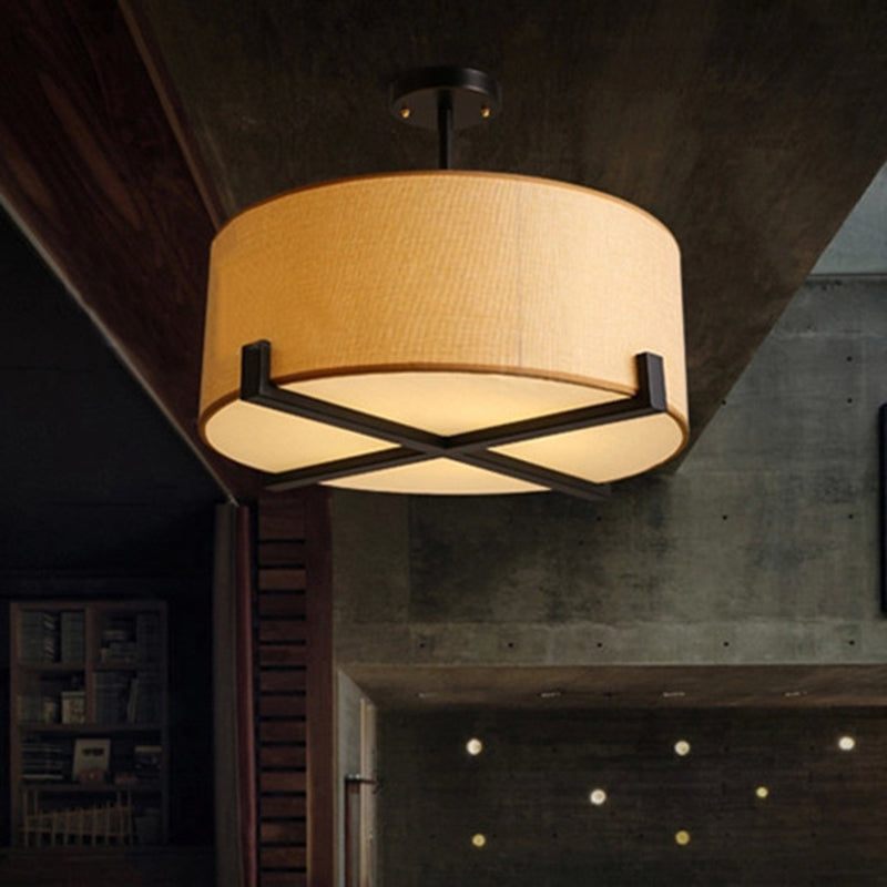 16"/19.5"/23.5" Dia Drum Ceiling Light Minimalist Fabric 5 Lights Beige Flush Mount Lamp Beige Clearhalo 'Ceiling Lights' 'Close To Ceiling Lights' 'Close to ceiling' 'Semi-flushmount' Lighting' 149592